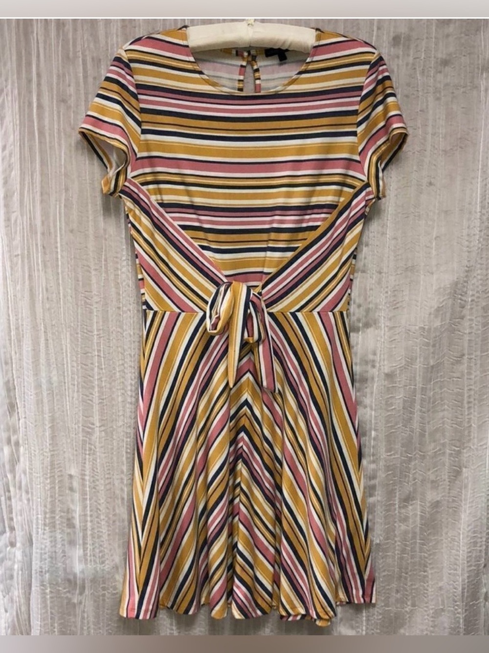 BeBop L Short Sleeve Stripes Tie Front A-Line Dress